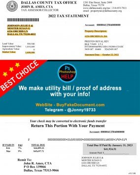 Texas DALLAS COUNTY Sample Fake utility bill